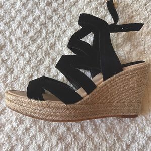 Soft Shoe Black Suede Wedge Sandals